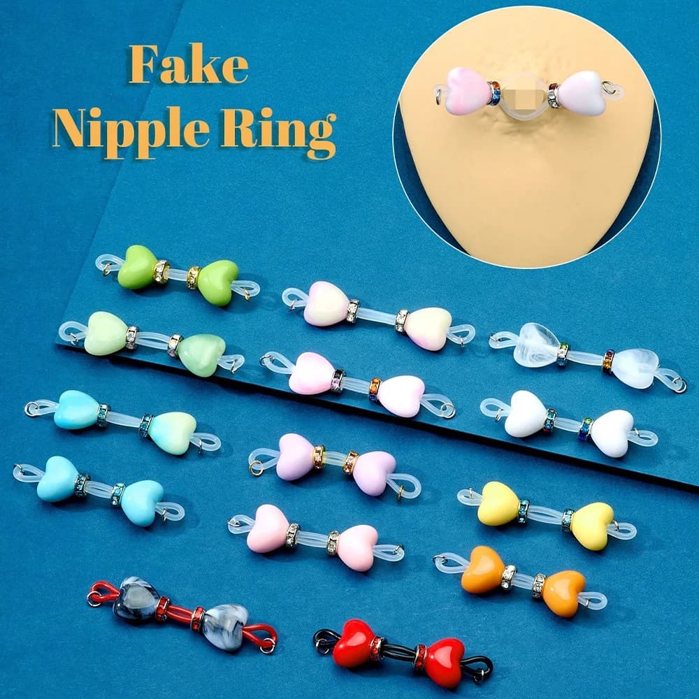 1 paio di anelli per capezzoli finti capezzoli regolabili noidi in silicone 8mm perline a forma di cuore gioielli per capezzoli finti piercing per capezzoli finti