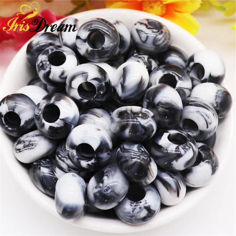 10 pz 14x8mm disegno colorato nero 5mm foro grande perline europee charms misura braccialetto collana gioielli giardino paletti regalo