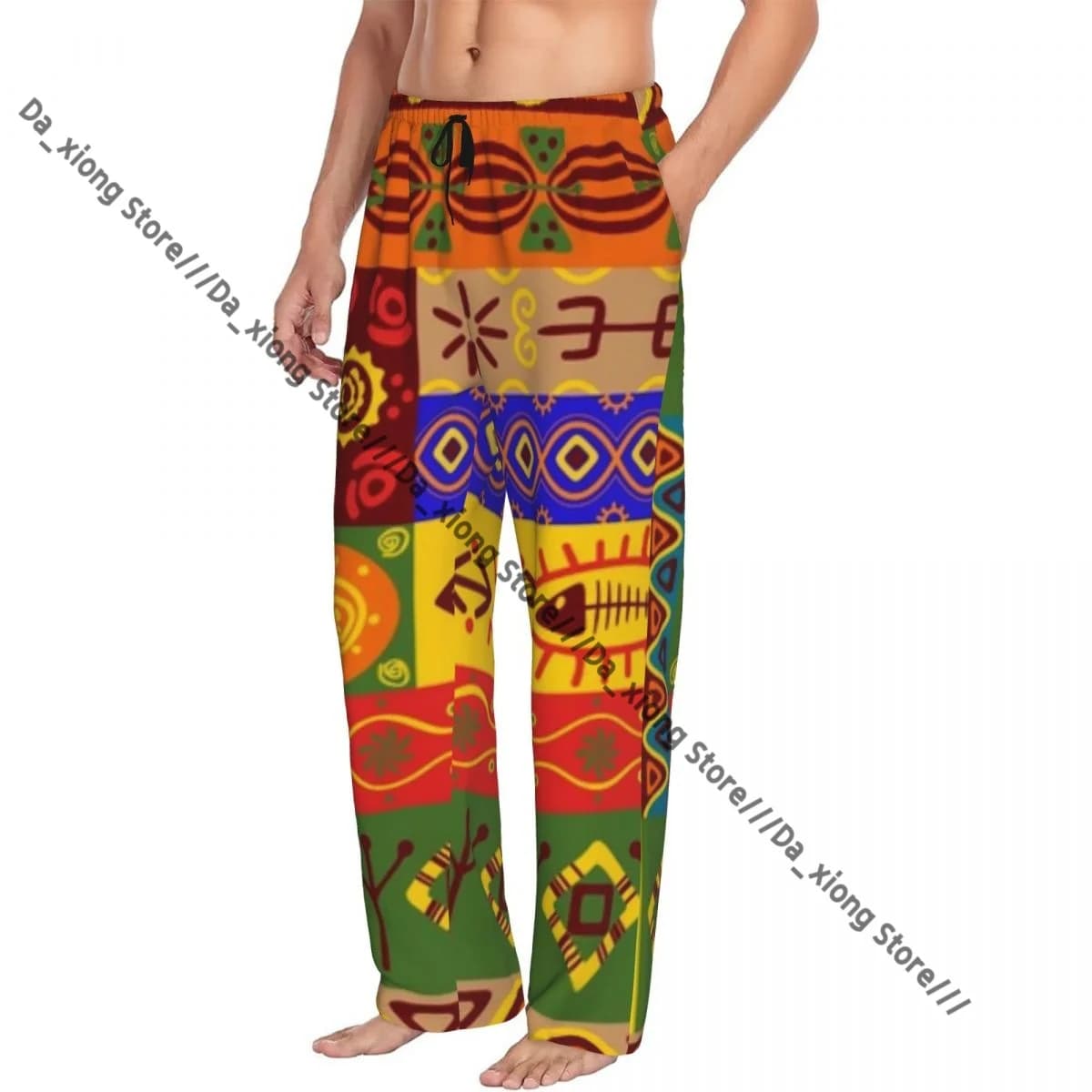 Pigiama casual da uomo Pantaloni da notte Ornamenti etnici astratti Pantaloni larghi da salotto Indumenti da notte comodi