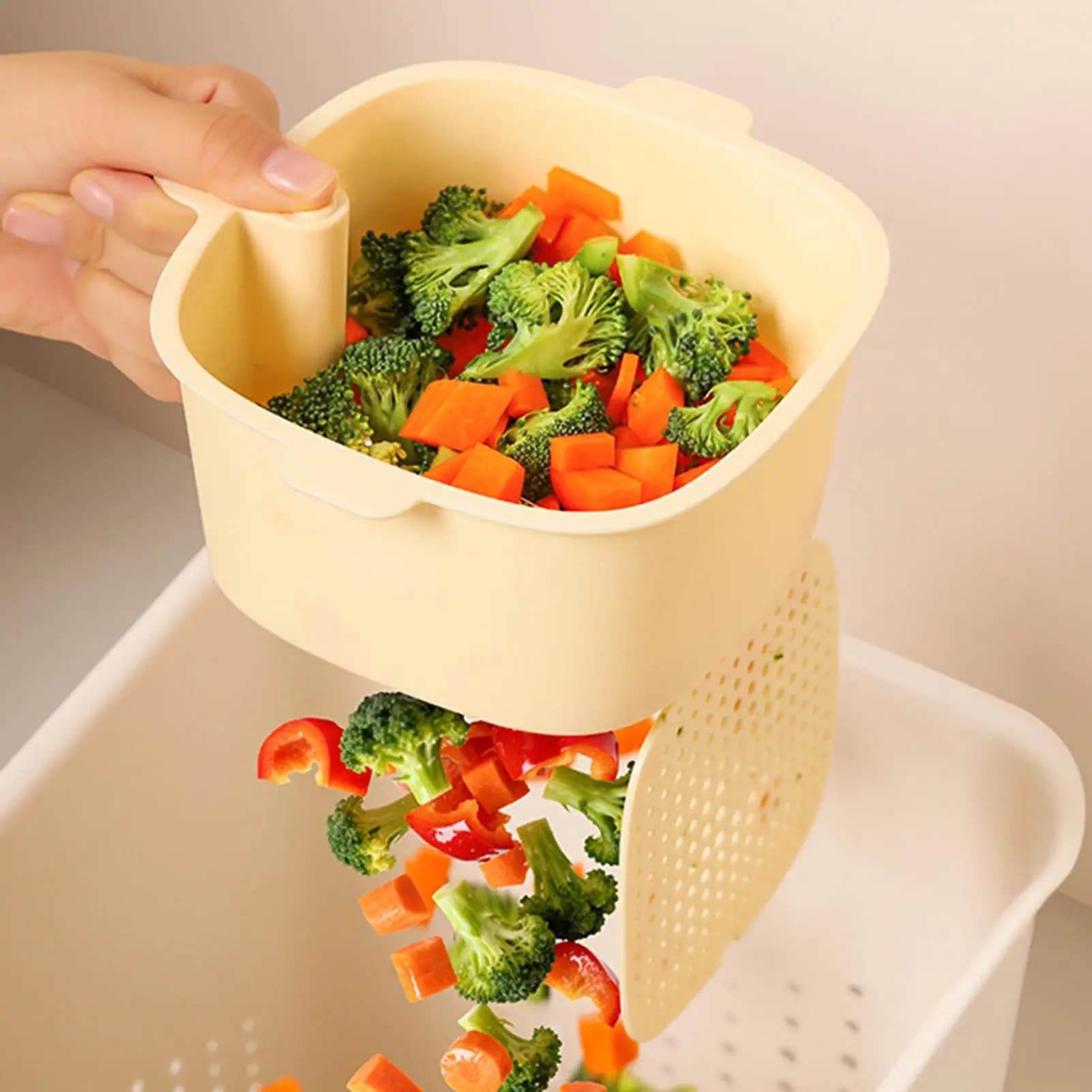 Food Waste Trash Can Double-Layer Small Water Draining Garbage Bin Countertop Garbage Basket for Kitchen Dining Room Office