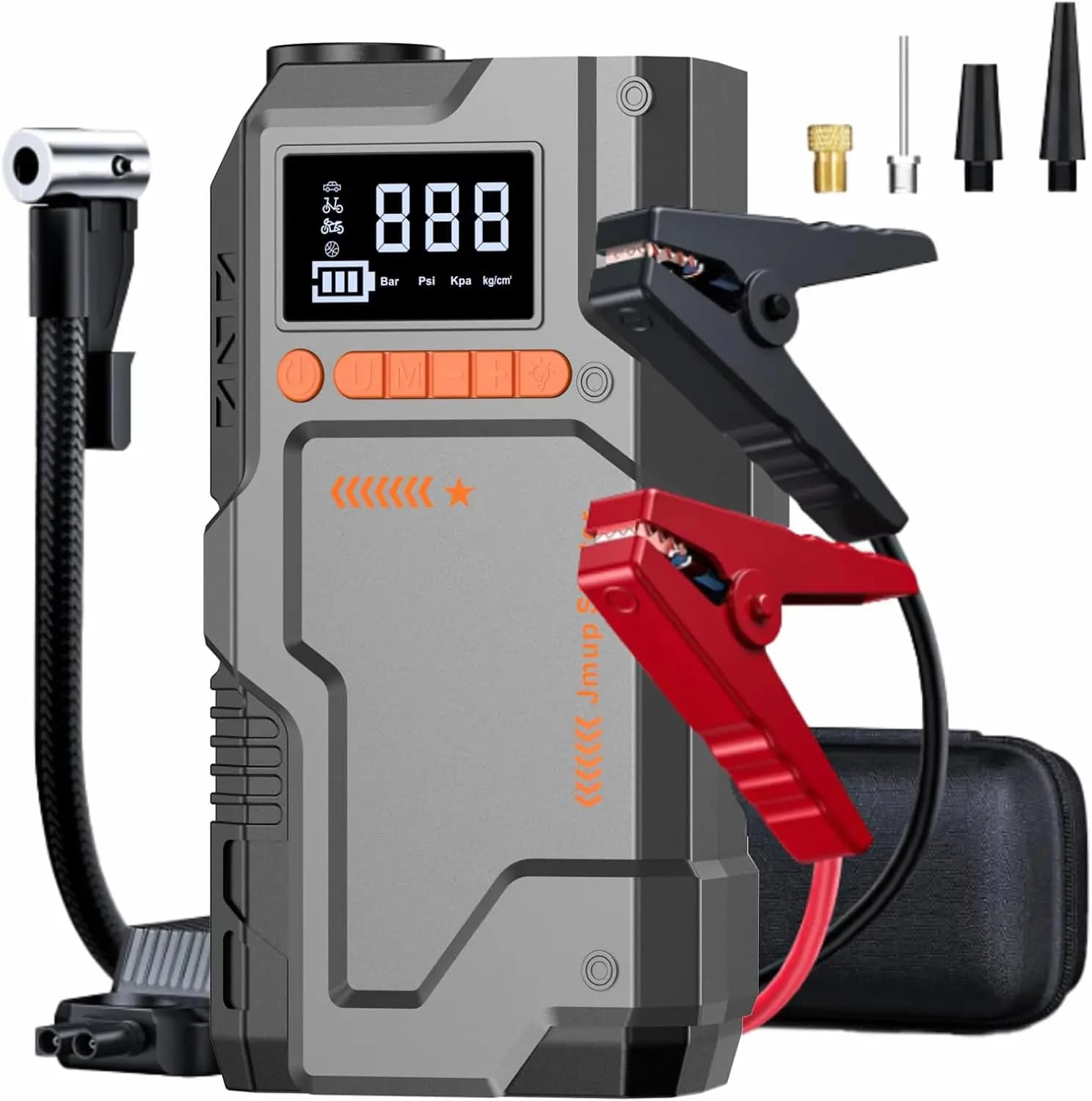 Avviatore portatile da 5000 A con compressore d'aria, gonfiatore da 150 PSI, luce LED, display LCD, ripetitore batteria per auto da 12 V