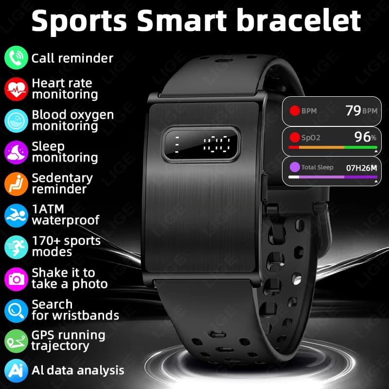 LIGE Smart Watch Donna Uomo Sport Smart Braccialetto Fitness Band Cardiofrequenzimetro Monitor Pressione Sanguigna Impermeabile Orologi Multifunzione