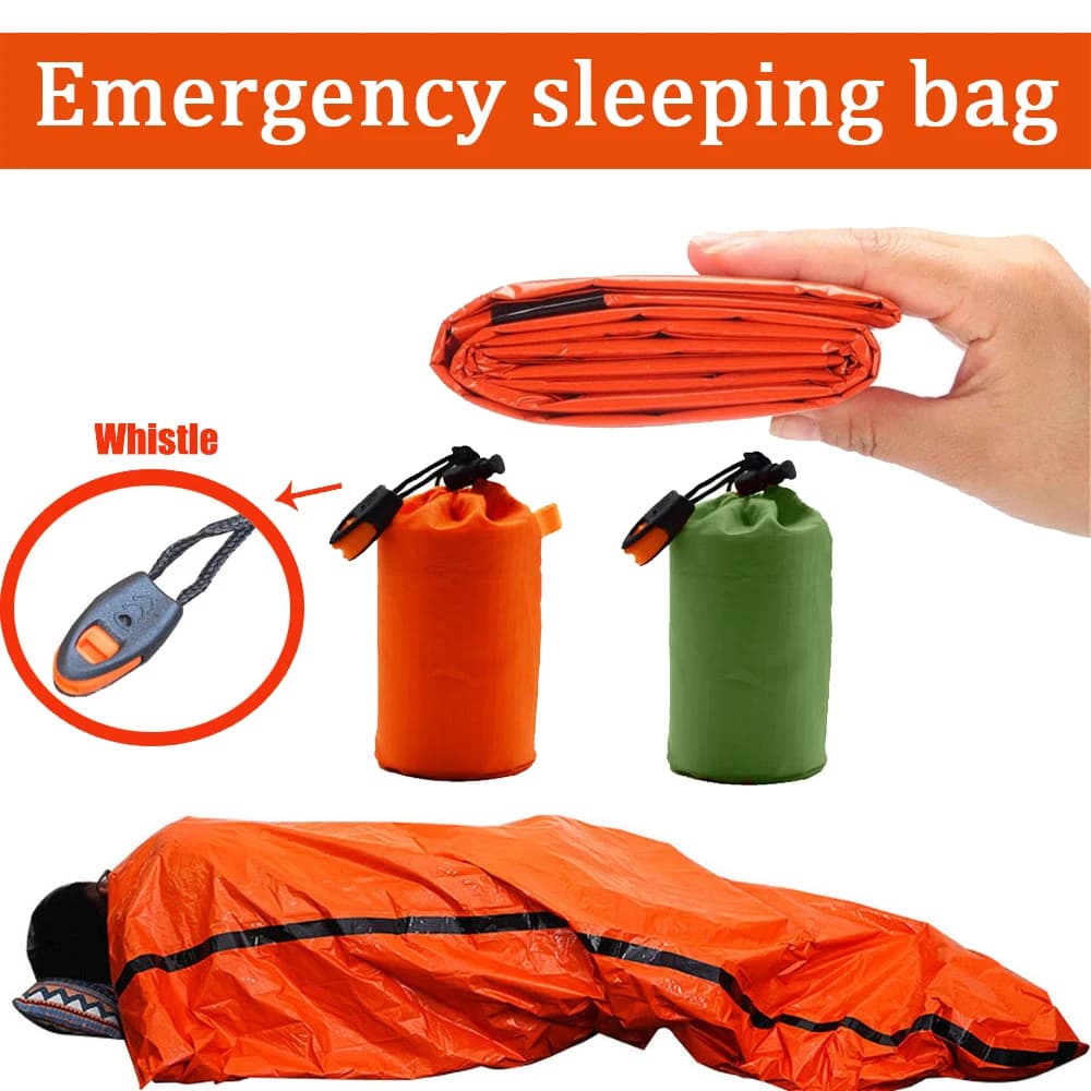 Waterproof Portable Sleeping Bag for Emergency Survival External Edc Camping Equipment Thermal Bag First Aid Rescue Kit Covered in Mylar