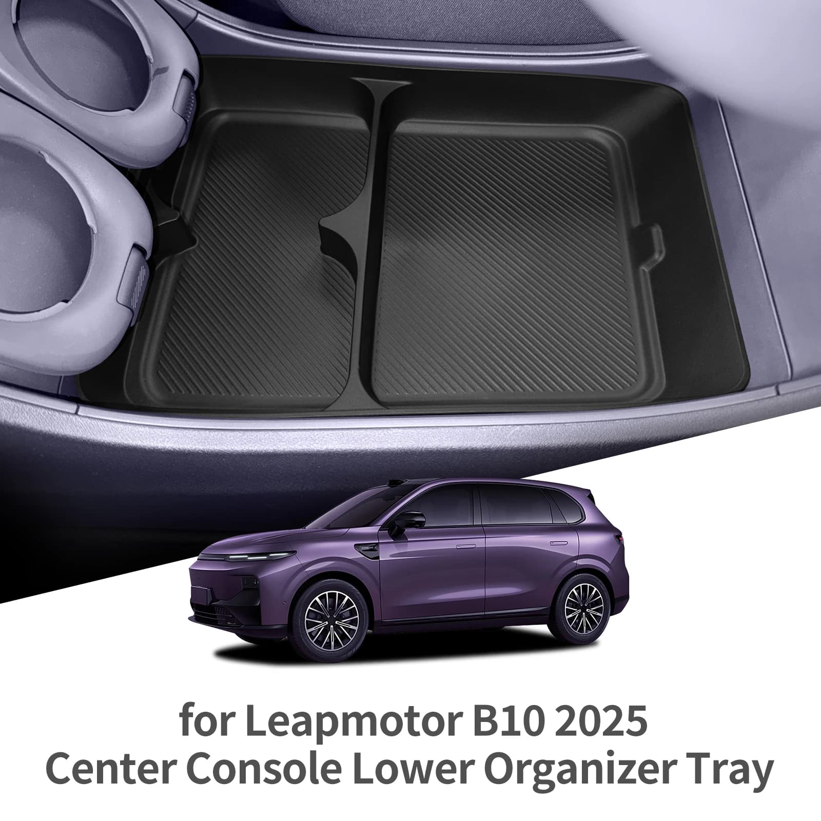 Car tray for Leapmotor B10 2025 2026, organizer for lower compartment of central control, interior accessories in black TPE