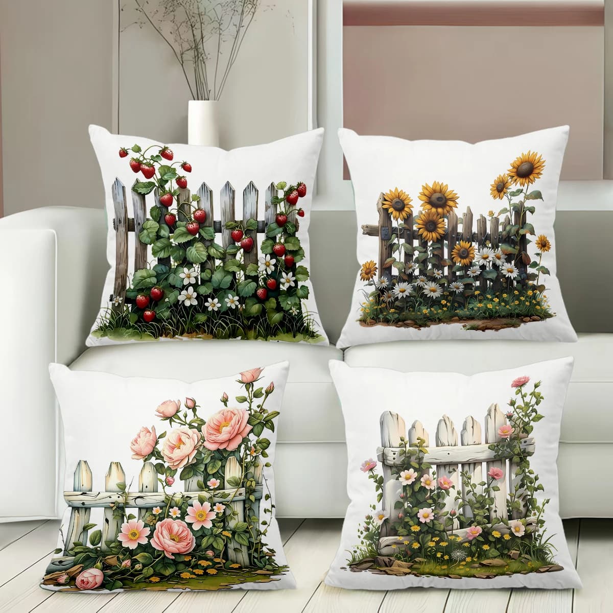 Cuscini decorativi con motivo floreale a forma di recinzione, federa in poliestere, cuscino decorativo per divano, cuscino per testiera