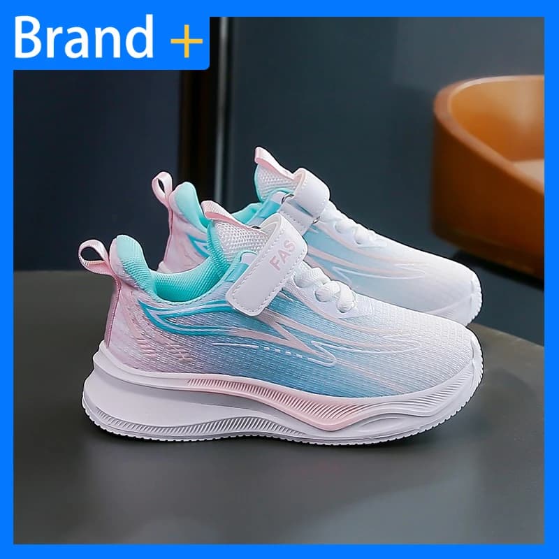 Scarpe da ginnastica per bambini, scarpe da tennis con suola morbida antiscivolo in rete alla moda per ragazze, scarpe da jogging elastiche traspiranti per allenamento all'aperto