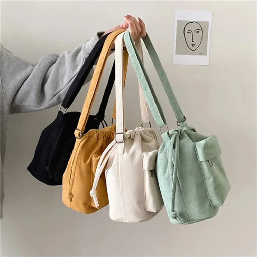 Borsa a tracolla Nuova borsa da donna Borsa a tracolla centrale Borsa a secchiello con coulisse stile coreano Borsa a tracolla per giovani leggera casual Intera vendita