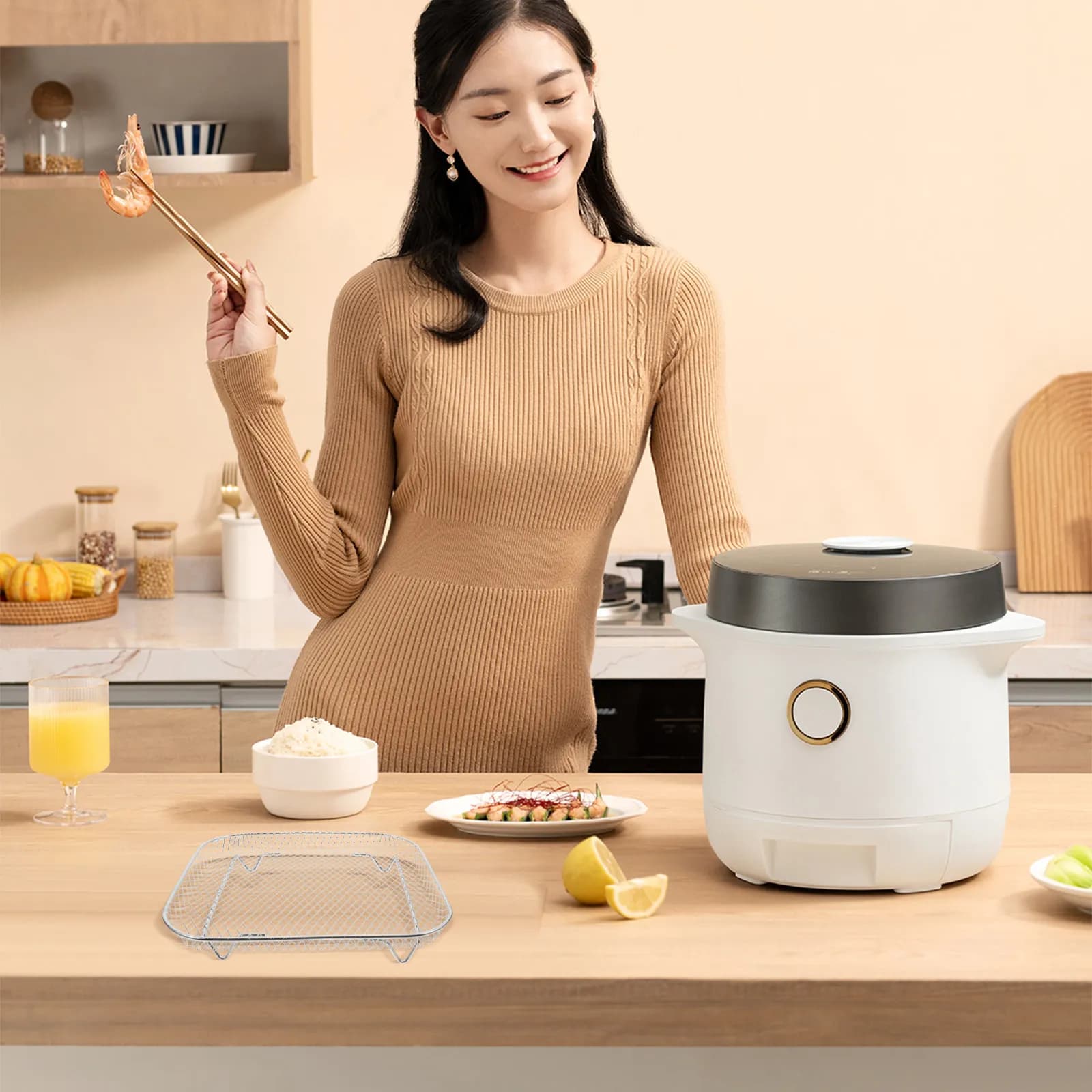 1Set Stainless Steel Air Fryer Rack Stackable Grill Rack Multi-Function Frying Grilling Dehydrating Oven Accessory