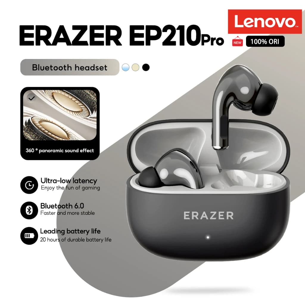 Lenovo ERAZER EP210 Pro TWS Auricolari Bluetooth 6.0 Cuffie da gioco a latenza ultra-bassa 360 ° Auricolari con Suono Surround e 20 Ore di Autonomia