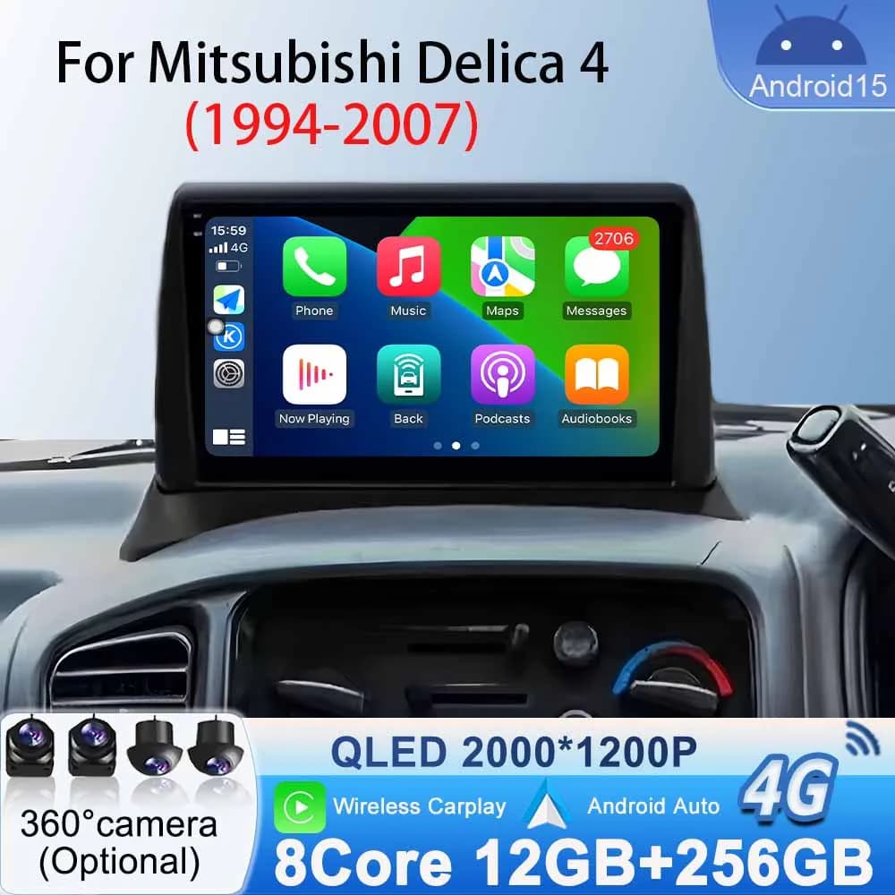 Autoradio Stereo per Mitsubishi Delica 4 1994 - 2007 Android 15 WiFi Lettore video multimediale Navigazione GPS Android Auto Carplay
