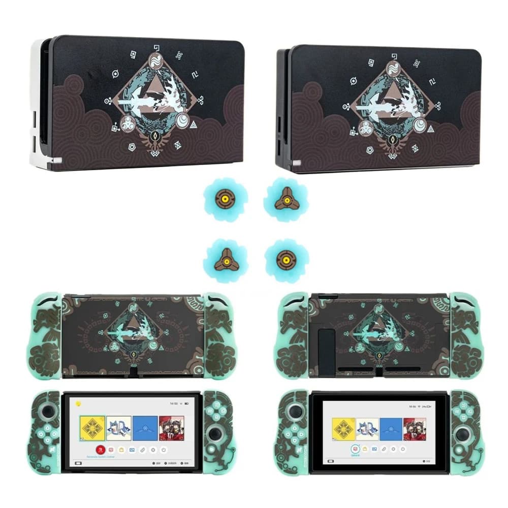 Custodia rigida TV Dock Charger Crystal Shell Protector per Nintendo Switch NS Oled Joy-Con TPU Soft Hand Grip Thumb Stick Cap Cover