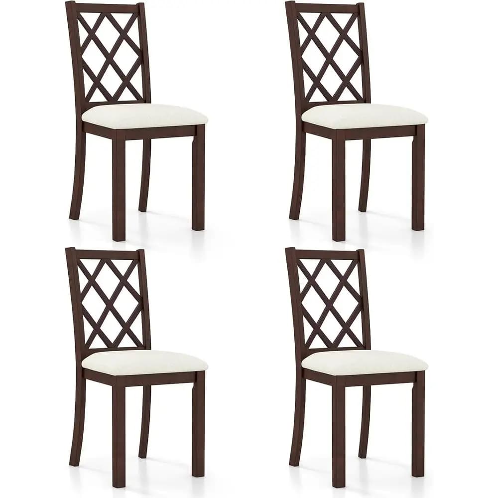 Set di 4 sedie da pranzo imbottite con schienale alto e sedili imbottiti, finitura noce, gambe in legno di gomma, supportano fino a 400 libbre