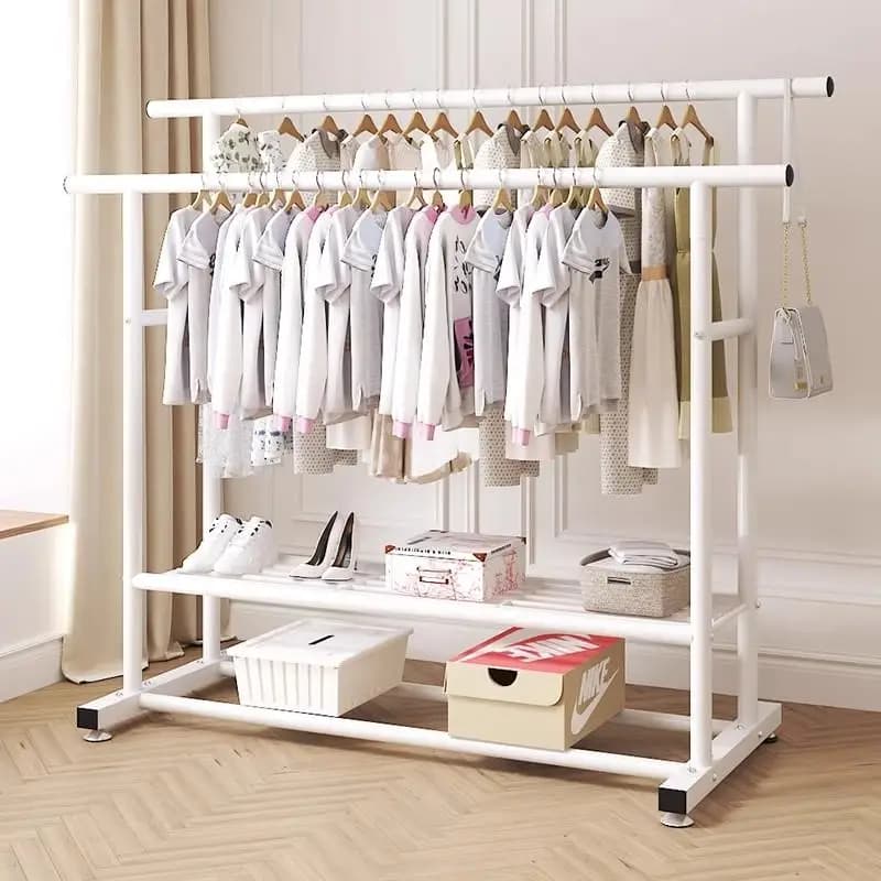 Double Layer Ground Dresses Drng Ra Simple Mobile Balcony Anti-rust Clothes Home Use Bedroom Carbon Steel