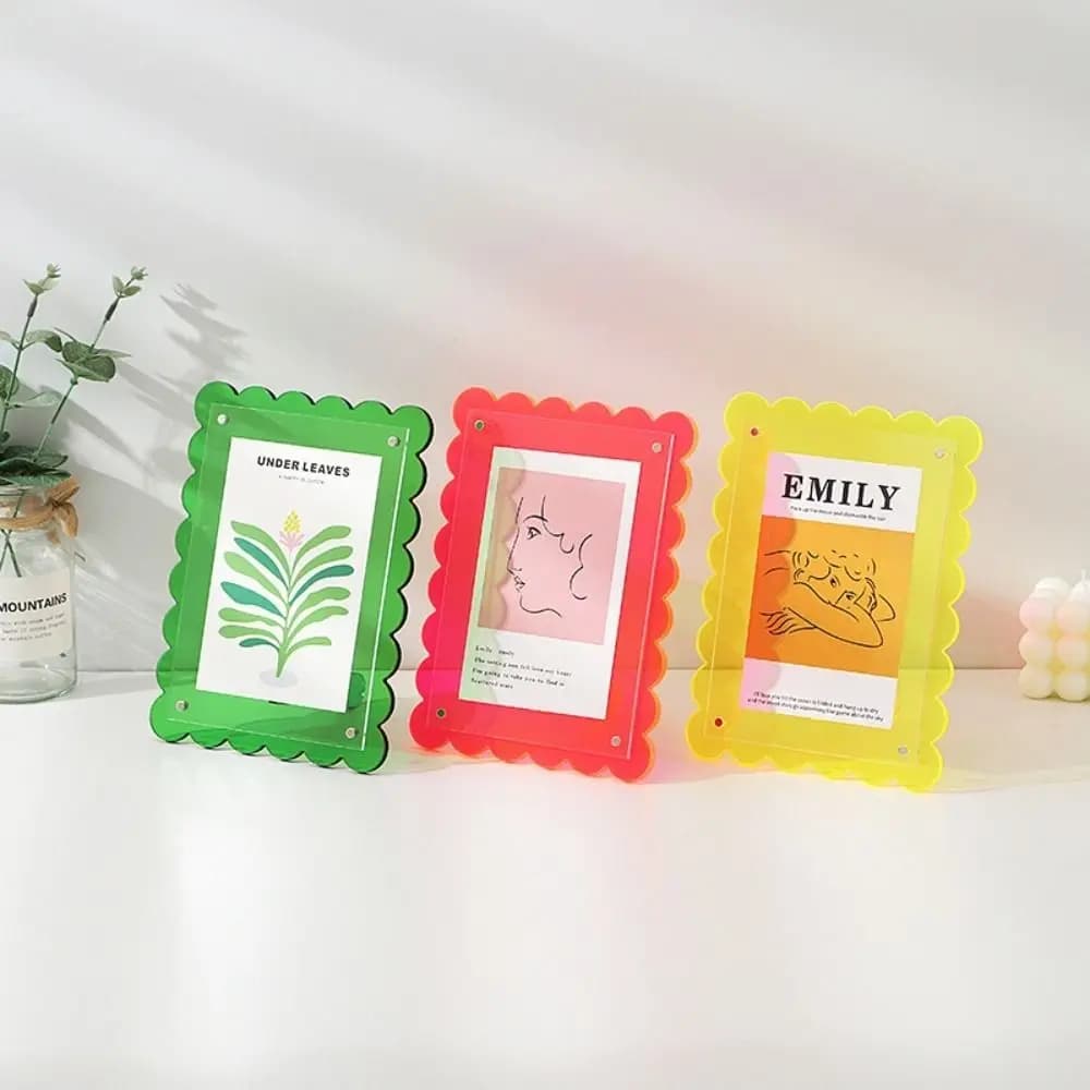 Cornici per Foto da 7 Pollici Fai-da-Te, Espositore da Tavolo, Portafoto Decorativo in Acrilico con Motivo Ondulato per Ufficio