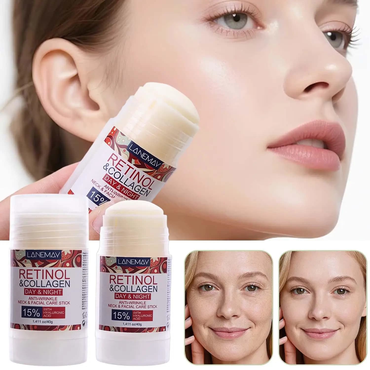 Crema Stick al Retinolo 40g per Lifting e Rassodamento, Crema Viso al Collagene Anti-Rughe, Idratante e Illuminante per la Cura della Pelle
