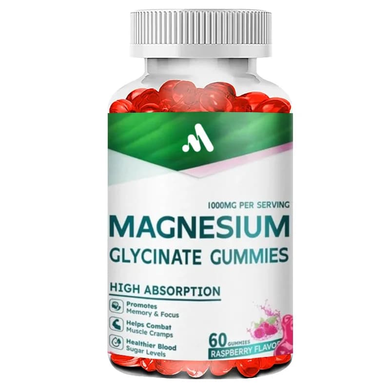 Caramelle Morbide al Glicino e Magnesio 1000mg - Integratore di Magnesio e Potassio Senza Zucchero con Vitamina D-60 al Gusto Lampone