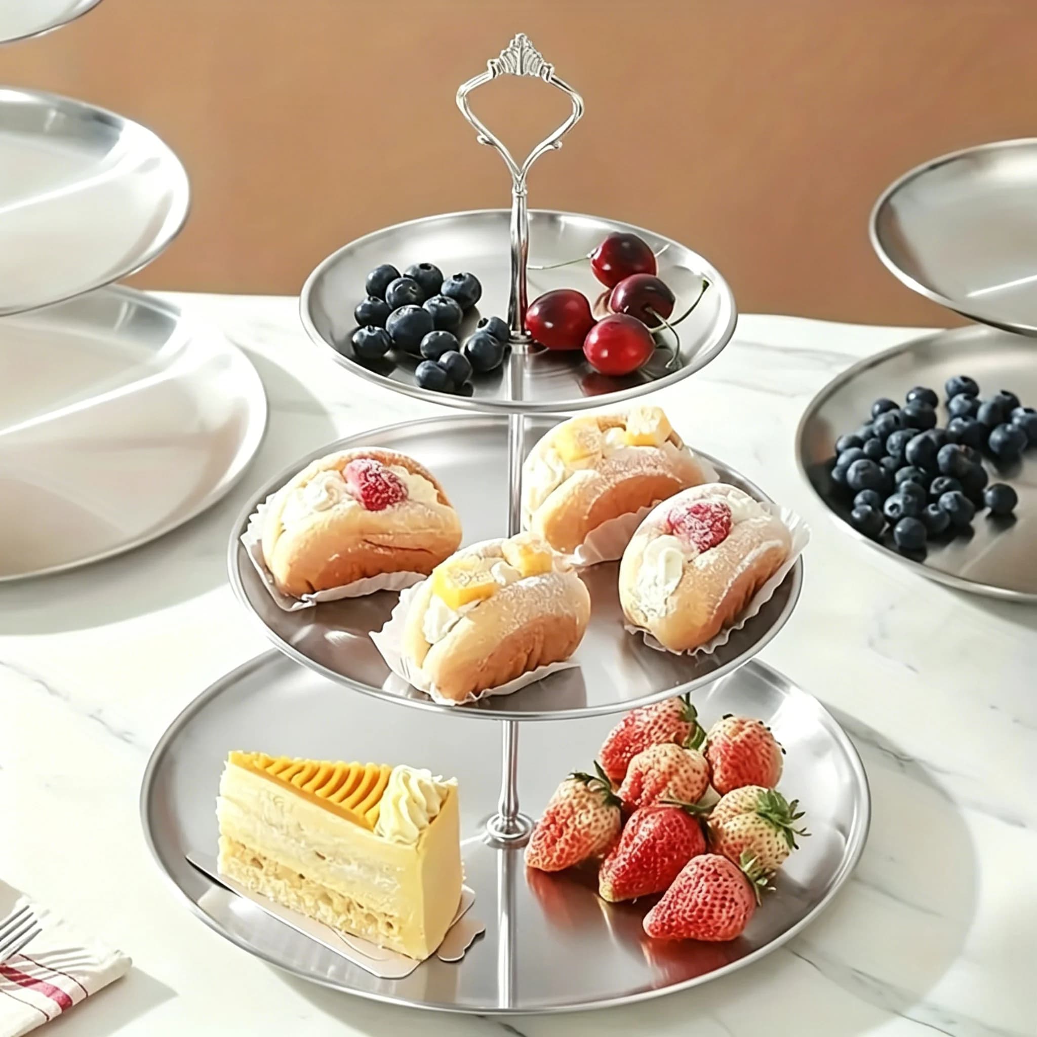 Stainless Steel Cupcake Stand, Dessert Display Rack for Home Wedding Hotel Party Christmas Table Decor