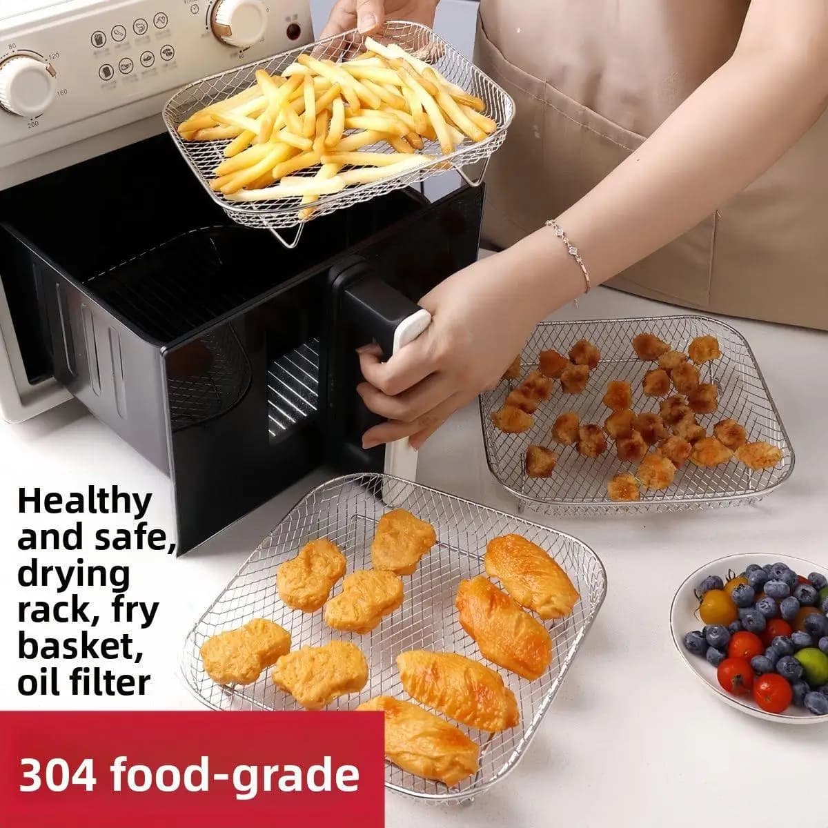 Griglia BBQ Quadrata e Rotonda in Acciaio Inox 304, Padella, Accessori per Forno, Utensili da Cucina, Rete per Barbecue
