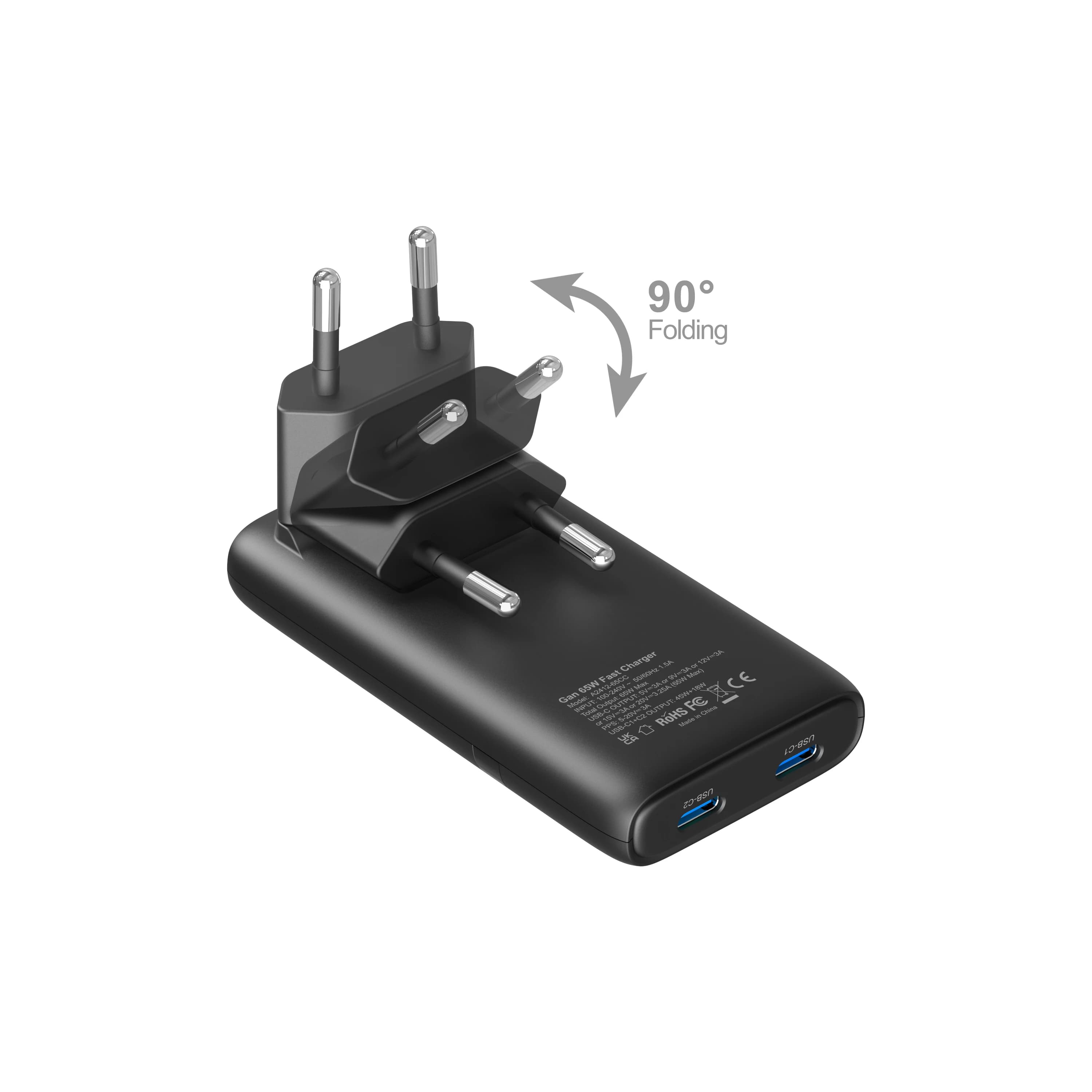 Nuovo Caricatore da Muro GaN Ultra-Sottile Pieghevole da 65W, Supporta la Ricarica Rapida USB-C, Adatto per Smartphone e Dispositivi 5V/2.4A