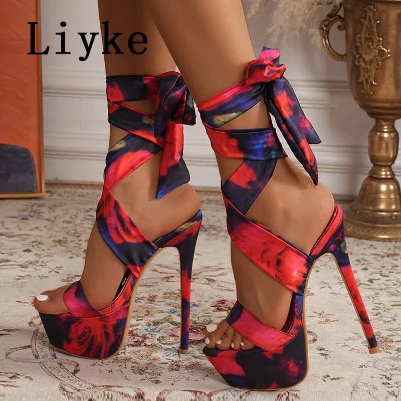 Liyke Platform Sandals with Cross Strap Summer Fashion Ankle Strap Women's Wedding Banquet Shoes Ballrooms with sexy open tip