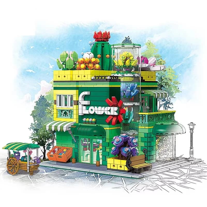 2647 pezzi Grande Set di Costruzioni Edifici e Negozi di Piante Grasse, Blocchi Educativi MOC NO.89108, Giocattolo per Bambini, Puzzle da Assemblare