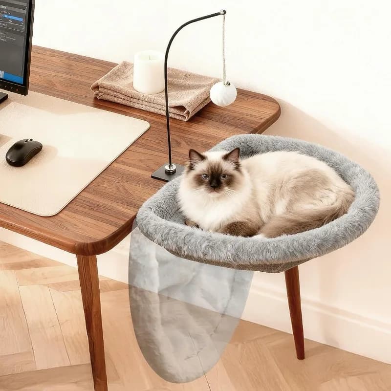 Amaca da scrivania regolabile per gatti – Alternativa salvaspazio per albero per gatti, rete traspirante e coperture in peluche, installazione senza attrezzi,
