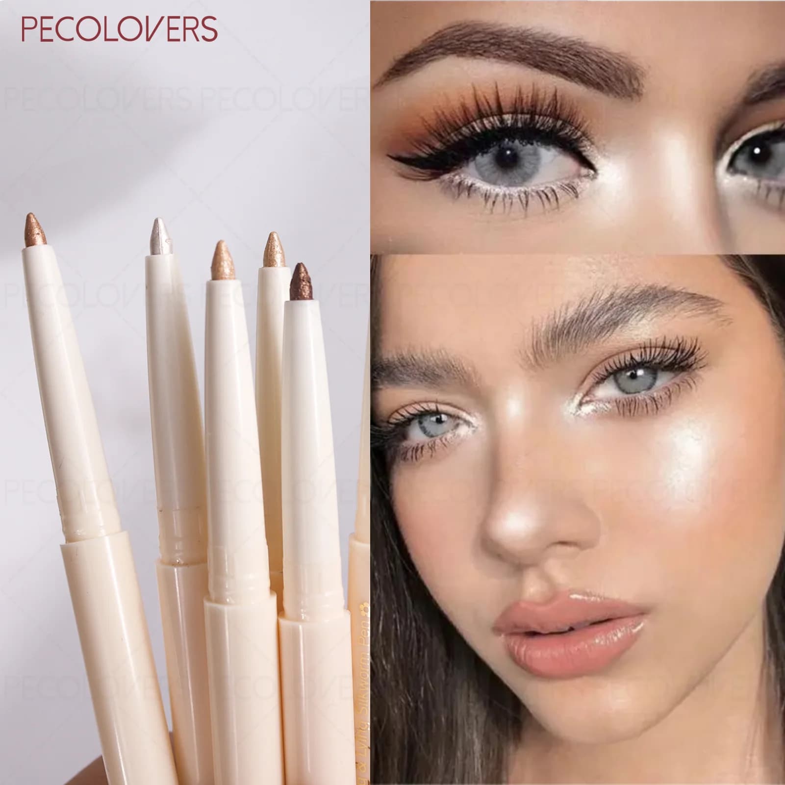 1 pezzo illumina la penna del baco da seta sdraiata, può anche essere utilizzata per ombretti vari evidenziati, look per il trucco con acqua lucida