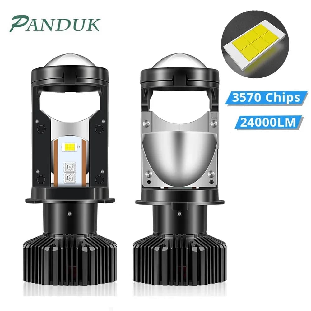 PANDUK Faro per auto Mini 22000LM Lente H4 Lampadina per proiettore LED 9003/HB2 6000K 12V Auto Moto Faro Abbagliante e anabbagliante