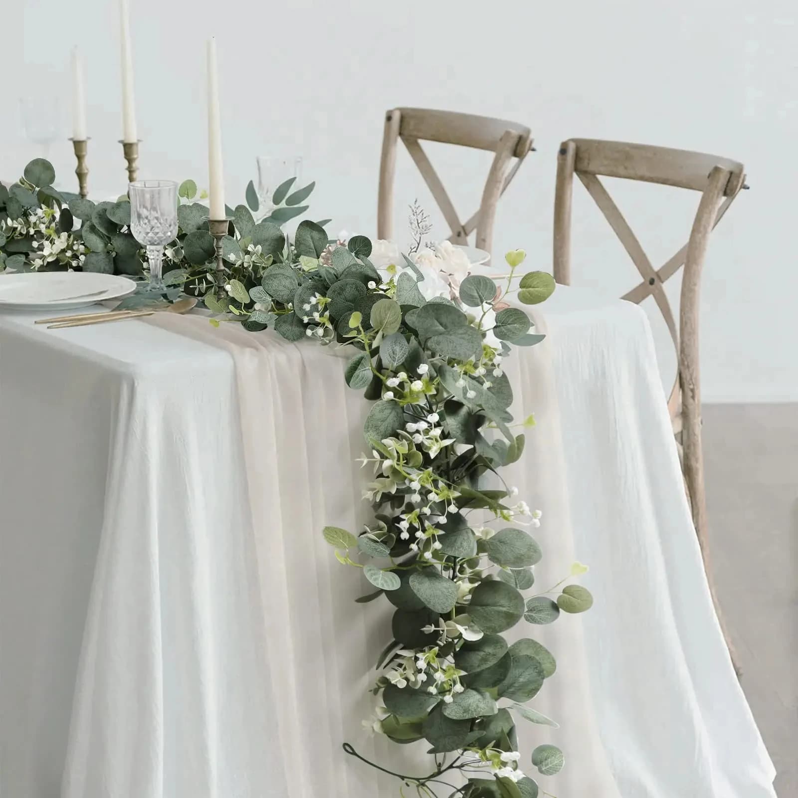 1pc Artificial eucalyptus leaves Vegetable garland Fake plant Spring vines with white flowers Pumpkins for party decoration in wedding home