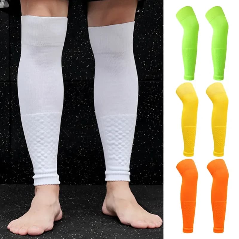 Scaldamuscoli da uomo sopra il ginocchio, calze sportive elastiche per adulti, calze da calcio con parastinchi, coprigambe per bambini, calze di supporto per il calcio