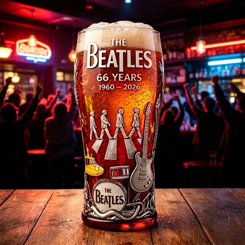 Bicchiere in Vetro Inciso per il 66° Anniversario dei Beatles, Tazza da Birra Vintage Rossa da Collezione