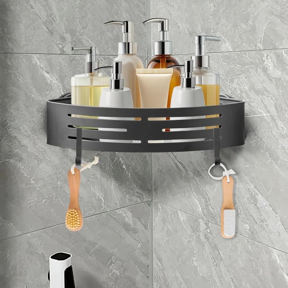 mensole angolari per doccia - mensola organizer per doccia a ventosa con 2 ganci, portaoggetti adesivo da parete per bagno, senza perforazione