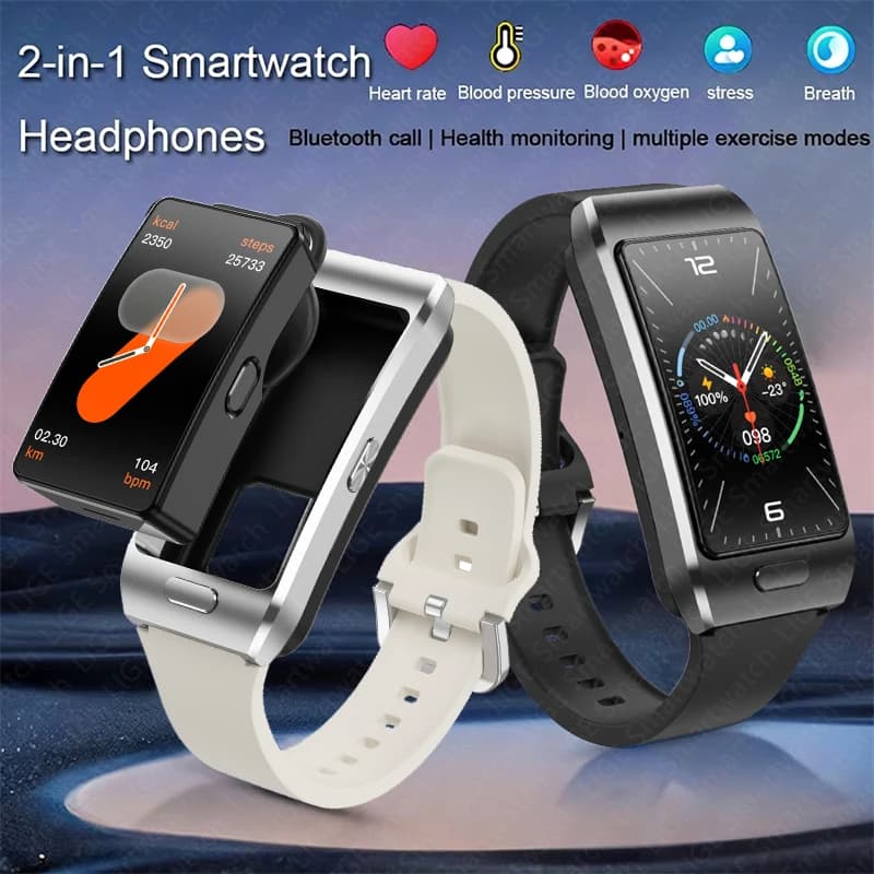 Cuffie Bluetooth LIGE con design a clip 2 in 1, auricolari per chiamate con smartwatch, cardiofrequenzimetro, cuffie sportive per fitness, smartwatch 2026