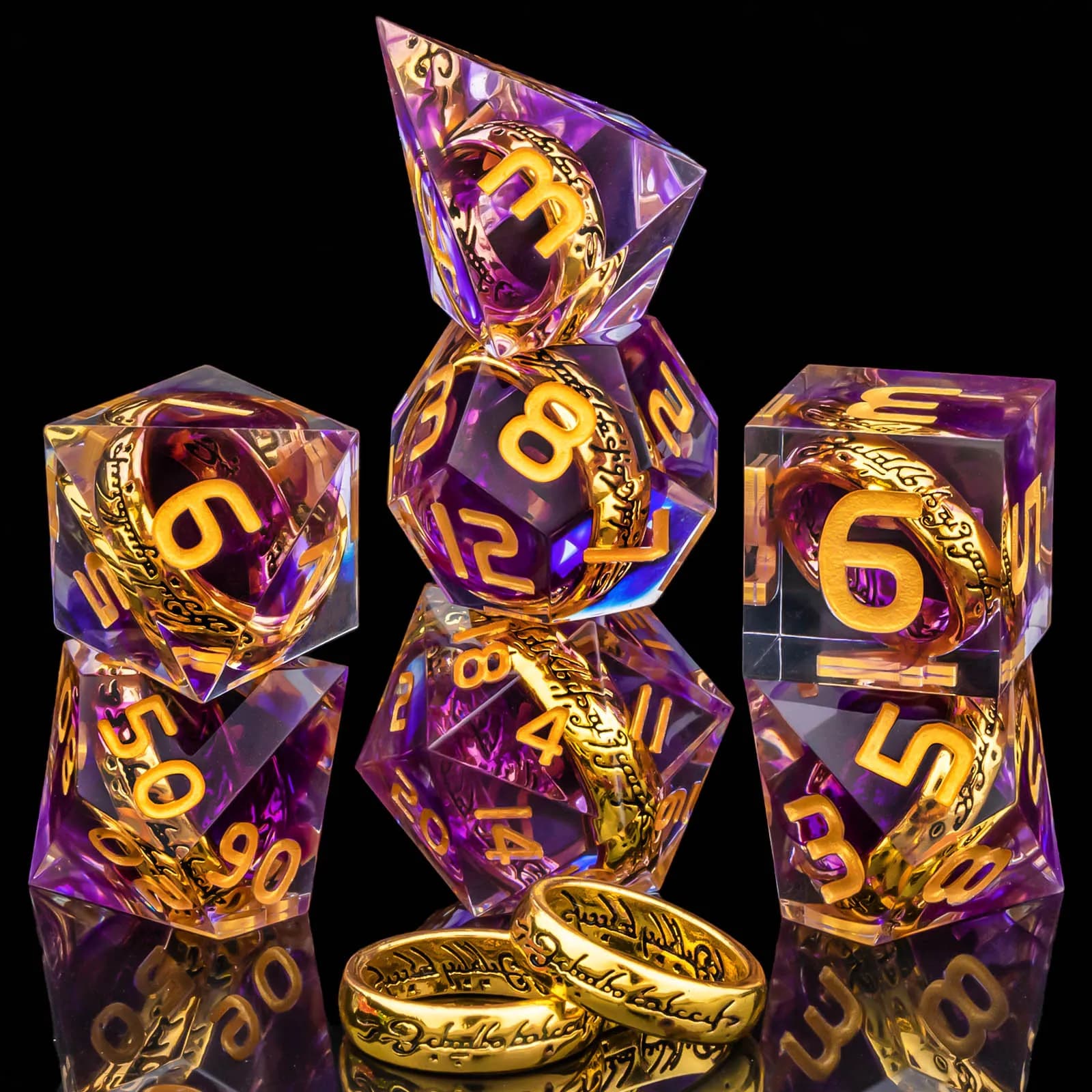 Set di Dadi Magic Lord Rings DND, Set di 7 Dadi in Resina LOTR D&D per Giochi di Ruolo, Set di Dadi a Bordi Affilati Dungeons Dragons D&D