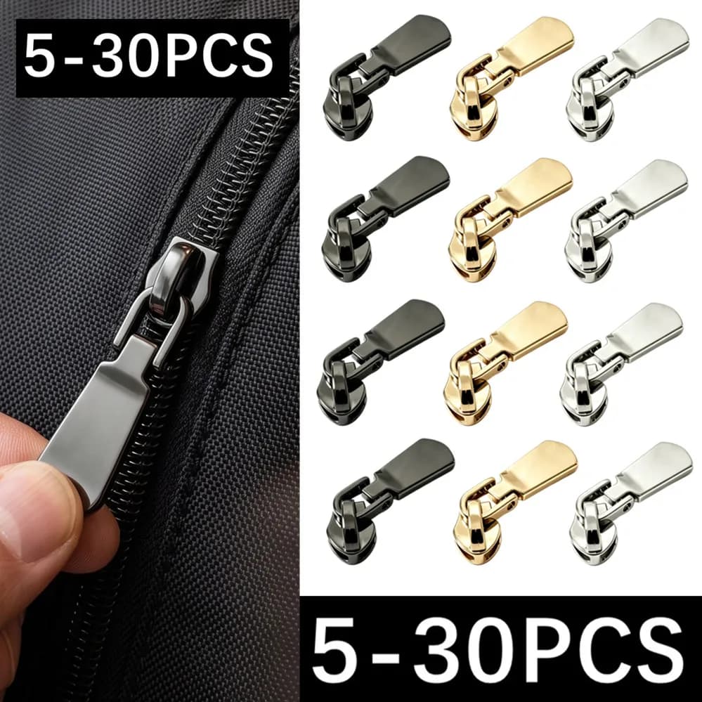 5/20/30Pcs Metal Zipper Sliders for 5# Nylon Zippers Garment Zips Head Puller Bag Repair Kits DIY Sewing Accessories