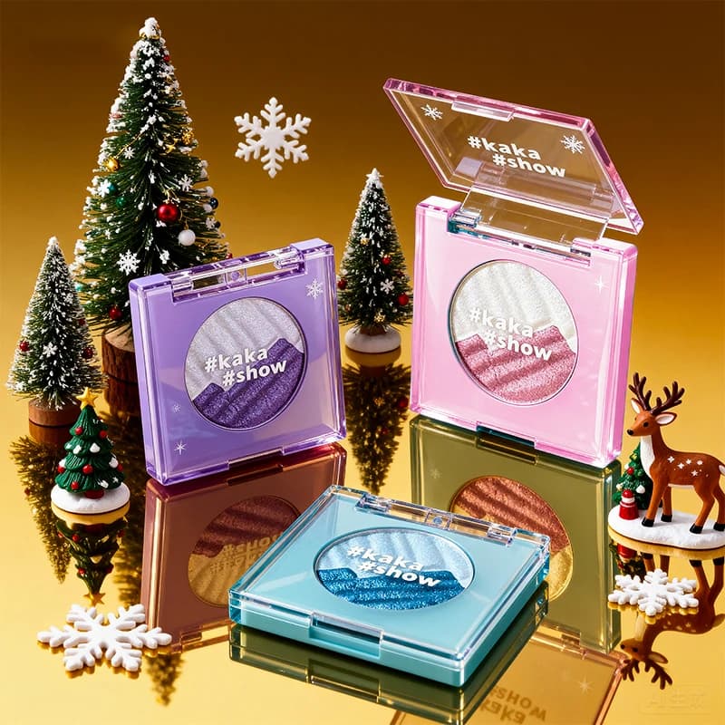 Kakashow Aurora Evidenziatore bicolore in polvere, di lunga durata, migliora la carnagione, illumina il trucco degli occhi, evidenziatore e tavolozza all-in-one per il contorno, regalo di Natale