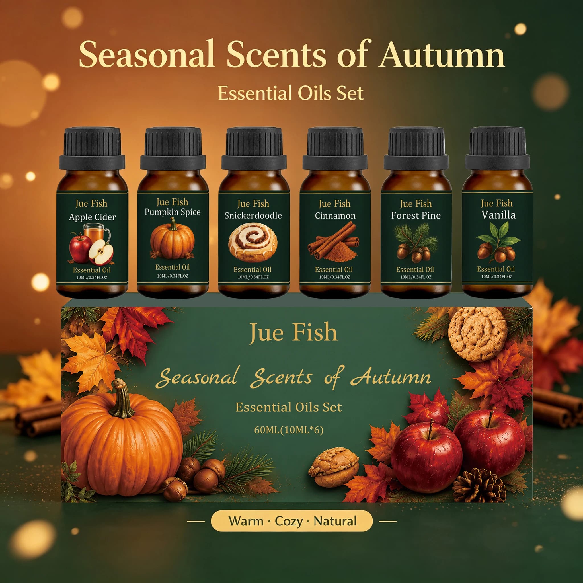 Seasonal Essential Oil Bundle Pumpkin Spice Cinnamon Fragrance Oil Water Soluble Aroma Oils for Humidifier Candle Making