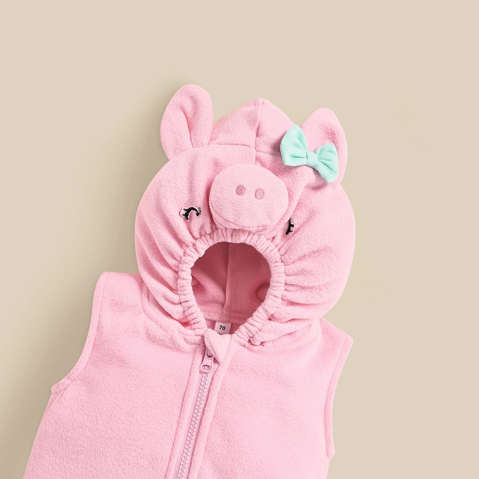 Simpatico set cosplay a forma di maialino dei cartoni animati per bambini, tutina senza maniche con cappuccio e cerniera, calze a righe, costume per la fotografia