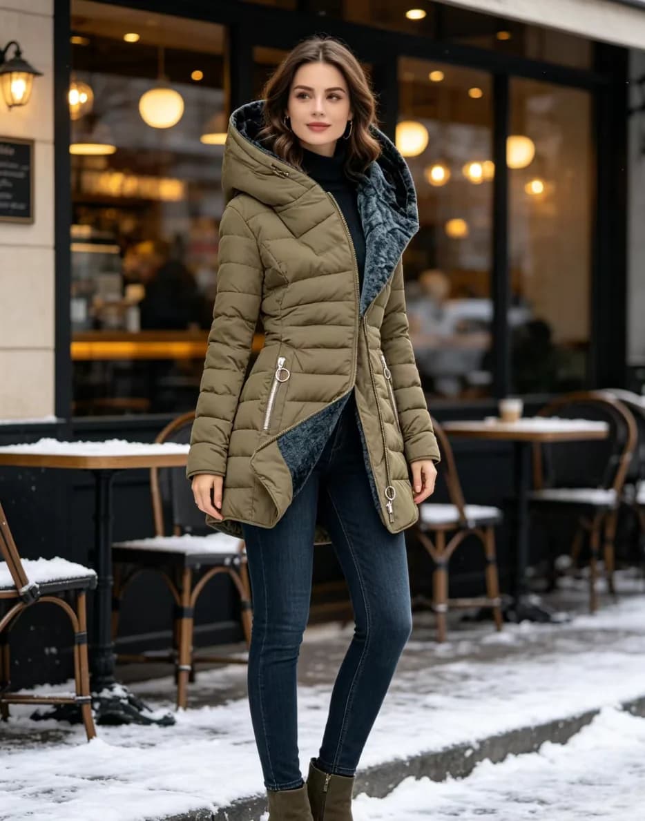 Womens Mid Long Styles Coat Plus Size Quilted Jacket Warm Outerwear Hooded Big Fur Collar Windproof Long Sleeves Winter Coat Top