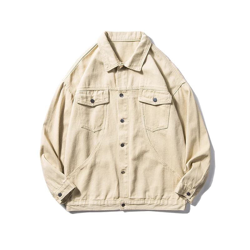 Spring Autumn American Retro Denim Jacket Men Solid Color Streetwear Loose Casual Outerwear Mens Fashion Turn Down Collar Jacket