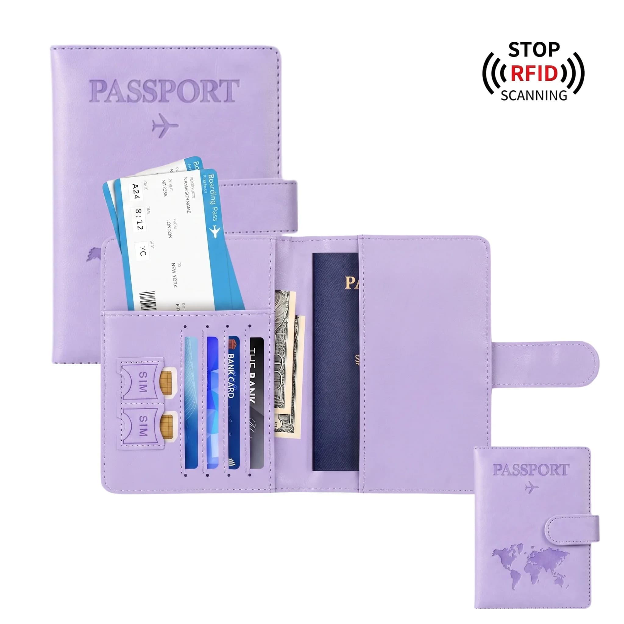 RFID Blocking PU Leather Passport Holder Magnetic Buckle Travel Wallet SIM Slots World Map Cover For Men Women Travel Essentials