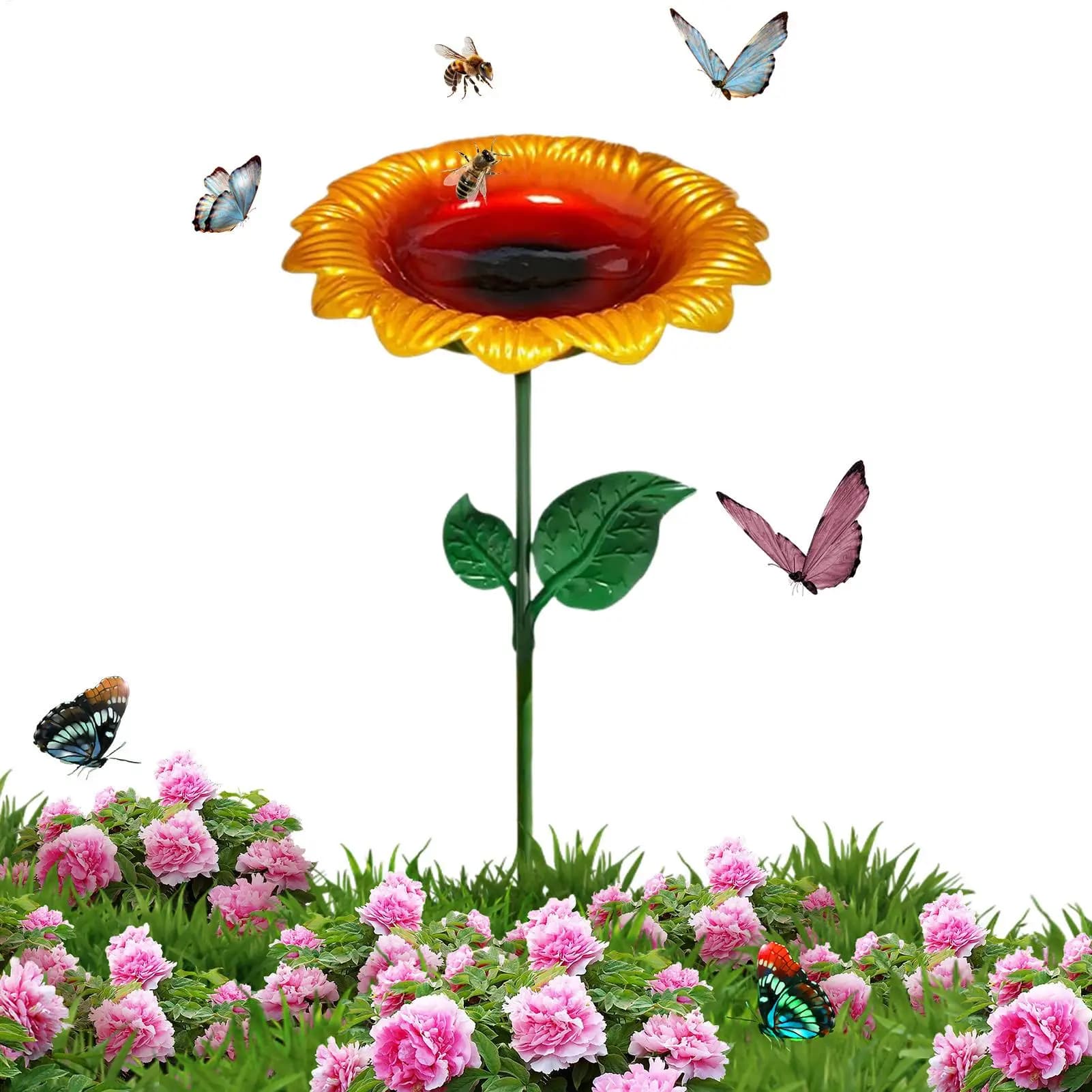 Abbeveratoi per uccelli da giardino con supporto in metallo per esterni, ciotola per uccelli, alimentatore resistente alle intemperie, stazione di alimentazione per giardino.