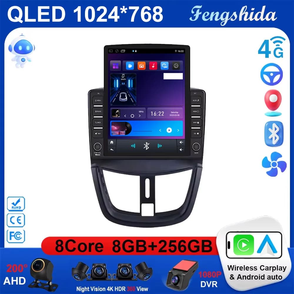 9.7 Android 15 Per PEUGEOT 207 207CC 2007-2014 per Tipo Android Auto Radio Multimedia Video Player Navigazione GPS CarPlay