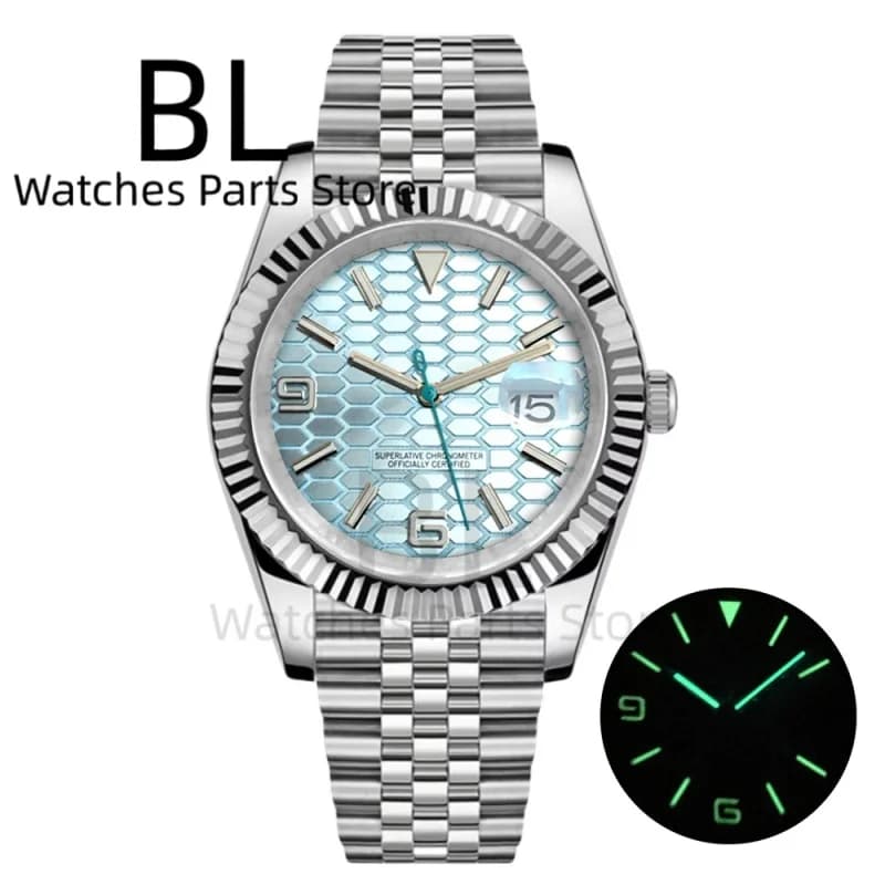 BLIGER 36mm39mm Watch Blue Ice Dial for Men Luminous Mechanical Wrist Watch New Strap Endlinks Sapphire Glass 10ATM Diving Reloj