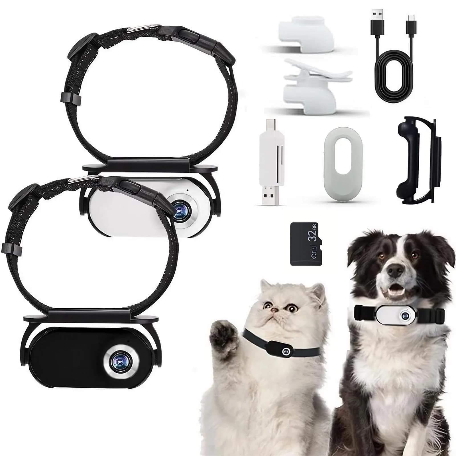 Collare per telecamera per animali domestici HD 1080P Mini telecamera wireless per cani Gatti Registrazione video d'azione per sport all'aria aperta interni