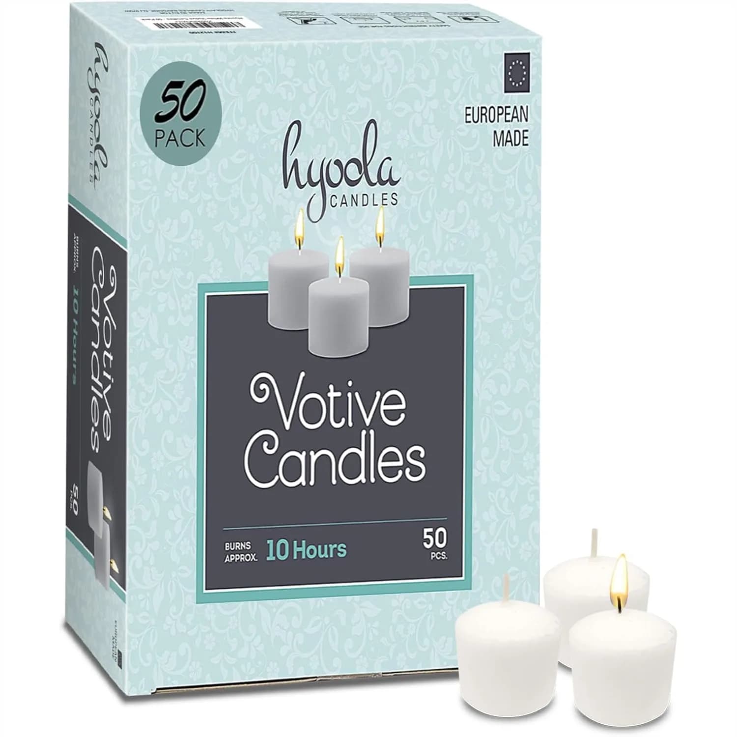 Candele Votive Senza Profumo, Confezione da 50, Durata 10 Ore, Candele Bianche Piccole per Matrimoni, Feste e Decorazioni Domestiche