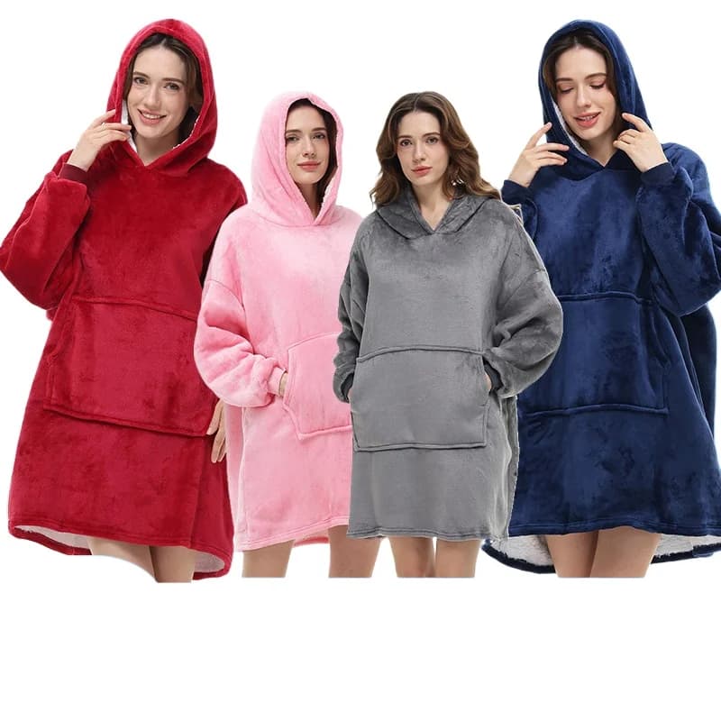 Hoodie Wearable Blanket Men's and Women's Lazy Blanket Flannel Home Clothes Fleece Warm Nightgown TV Blanket Ladies Bathrobe
