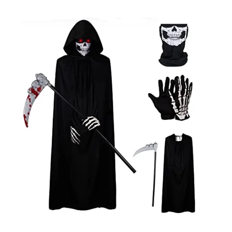 Festa di Halloween Cosplay Bambini Adulti Morte Mantello nero Mantello Halloween Teschio Scheletro Palla Costume Prop Set Regali di festa