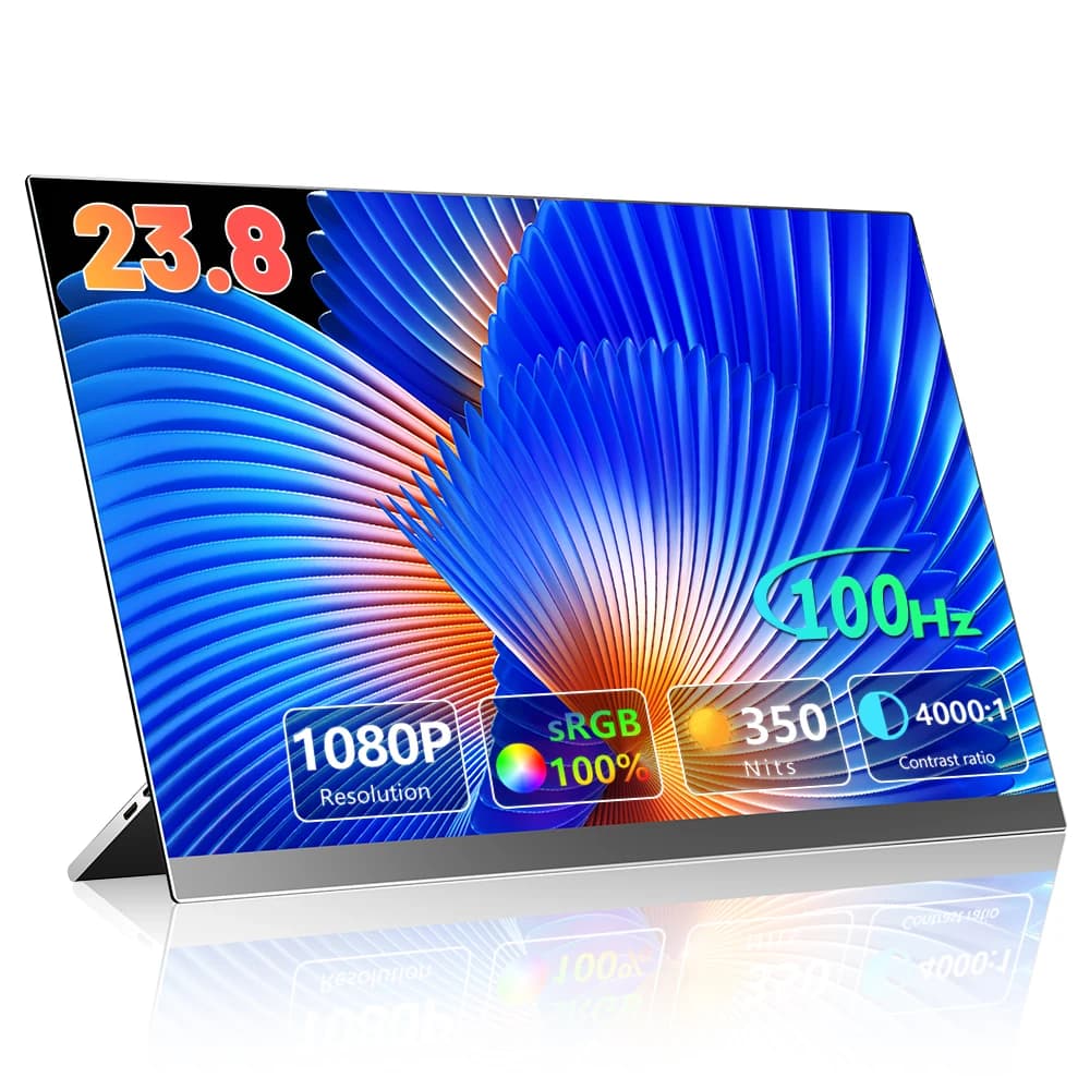 TCDSTAR Extended Display 23.8 Inch75Hz 1080P Portable Monitor HDR Display VESA & Stand 180° Portable Computer Screen