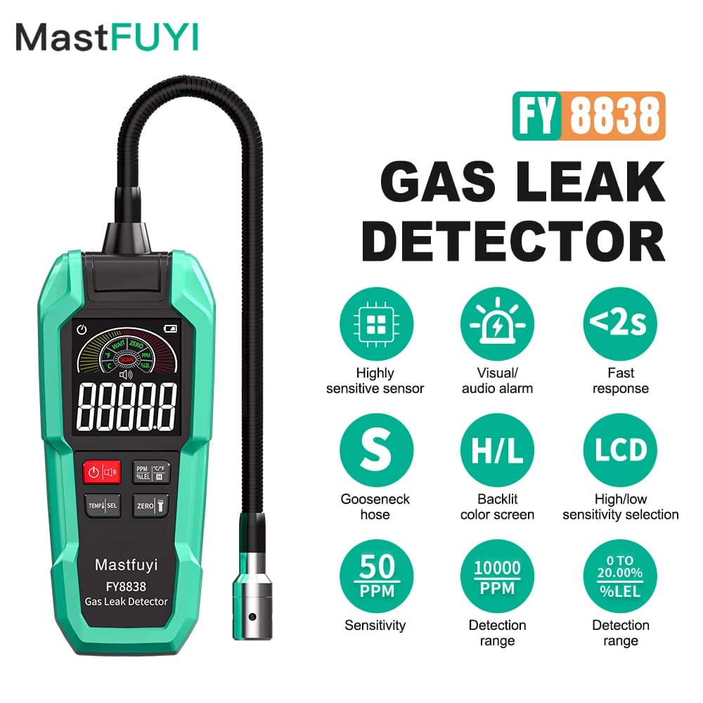 MASTFUYI Rilevatore di fughe di gas portatile Metano Gas naturale Propano GPL Tester di gas combustibile Sniffer con display LCD per la casa
